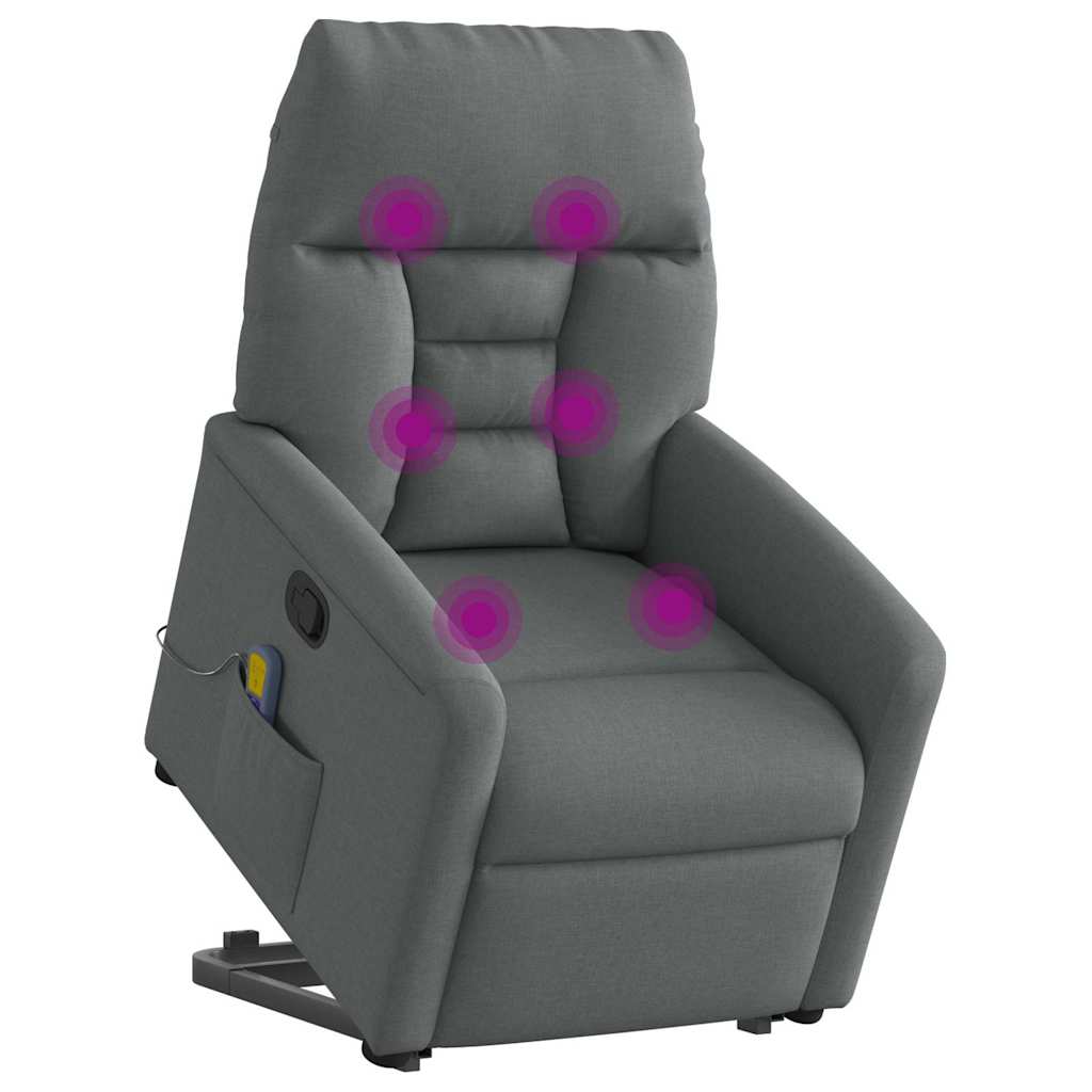 Poltrona elevatória de massagens tecido cinzento-escuro