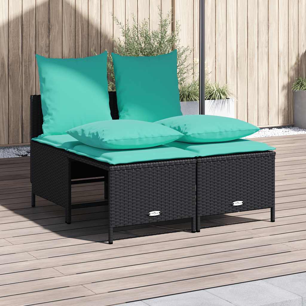 Conjunto de sofá de jardim com 4 peças e almofadas em rattan sintético preto