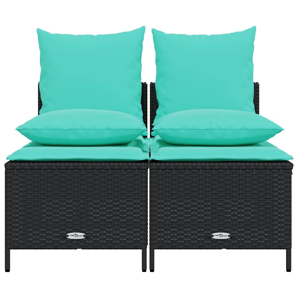 Conjunto de sofá de jardim com 4 peças e almofadas em rattan sintético preto