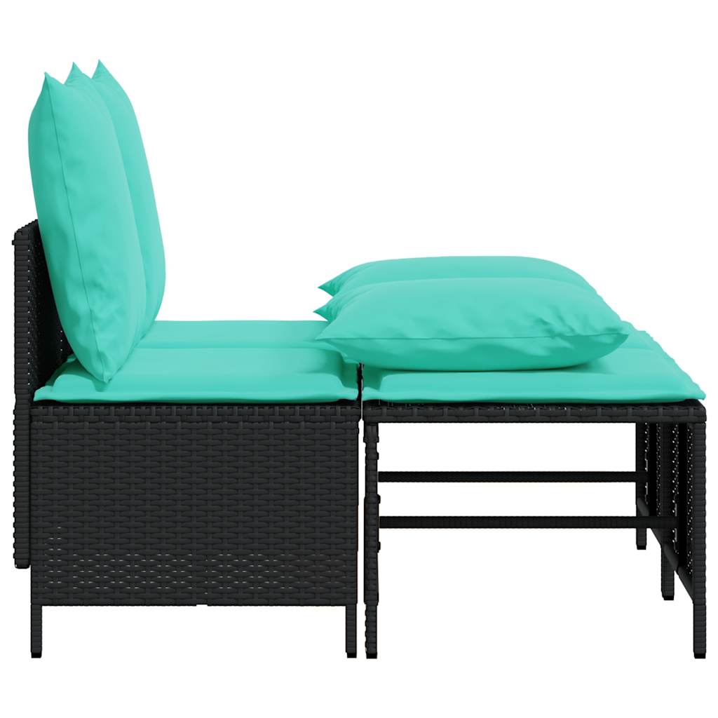 Conjunto de sofá de jardim com 4 peças e almofadas em rattan sintético preto