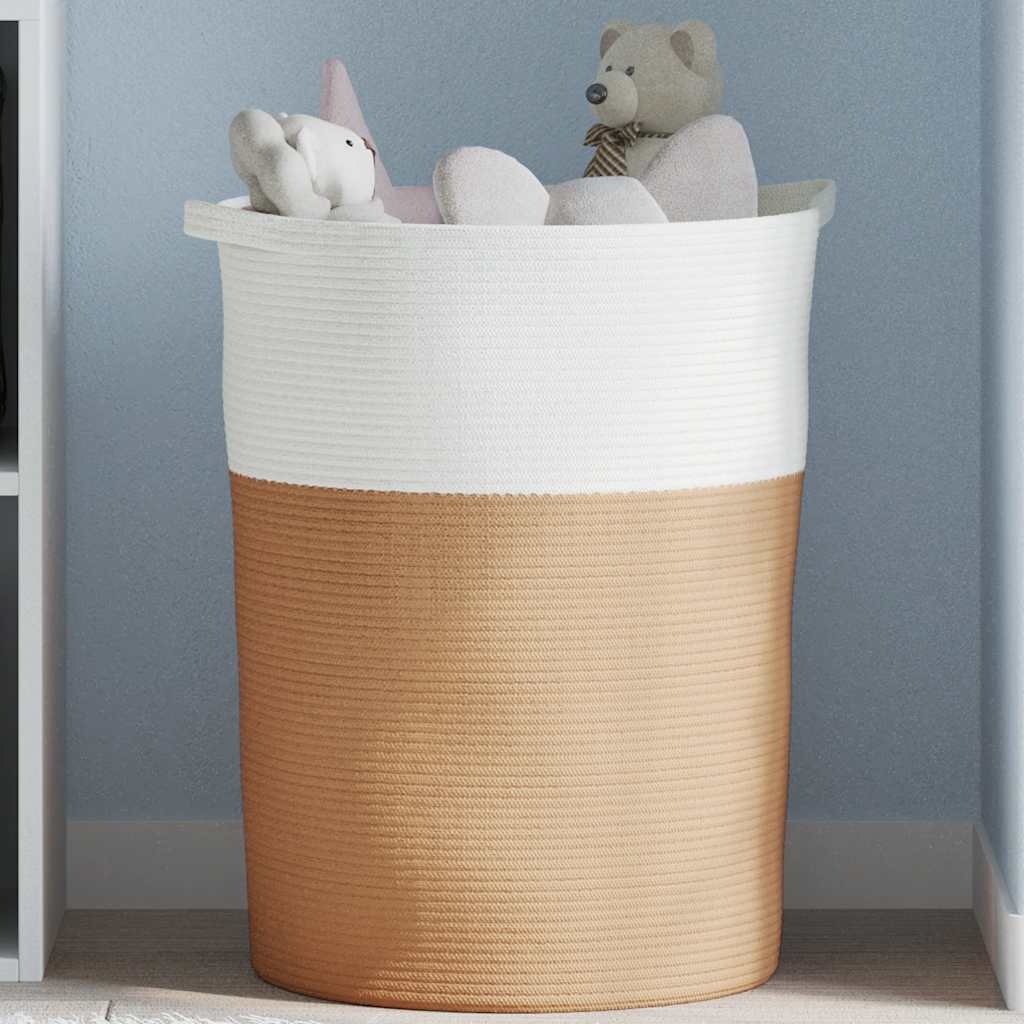 Cesto de arrumação ø49x65 cm algodão castanho e branco