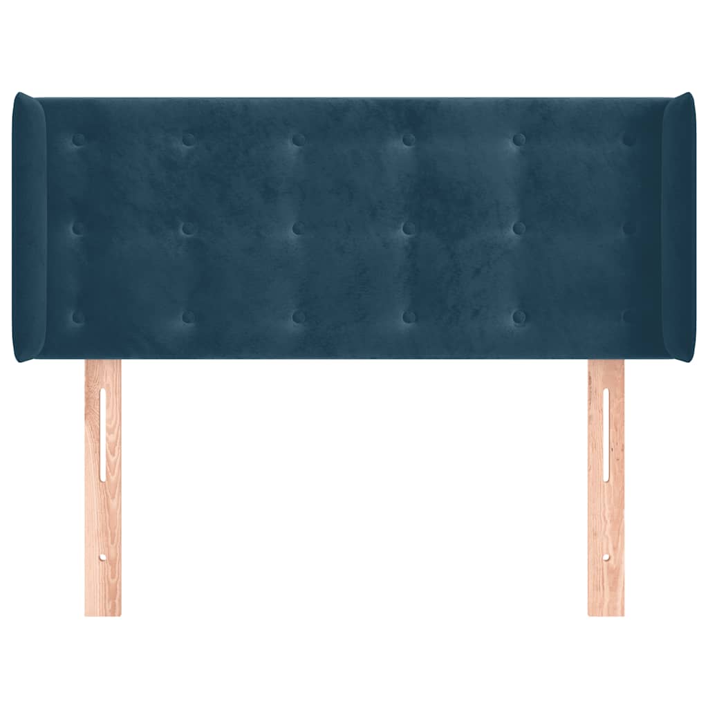 Cabeceira de cama c/ abas veludo 103x16x78/88cm azul-escuro