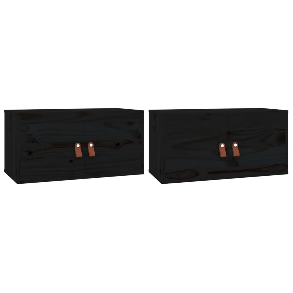 Armários de parede 2 pcs 60x30x30 cm pinho maciço preto