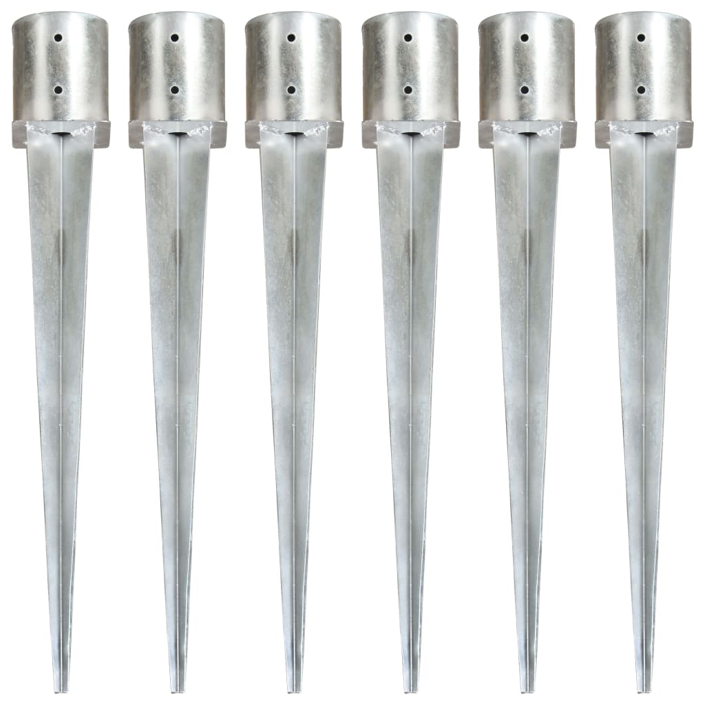 Estacas de enterrar 6 pcs 12x91 cm aço galvanizado prateado