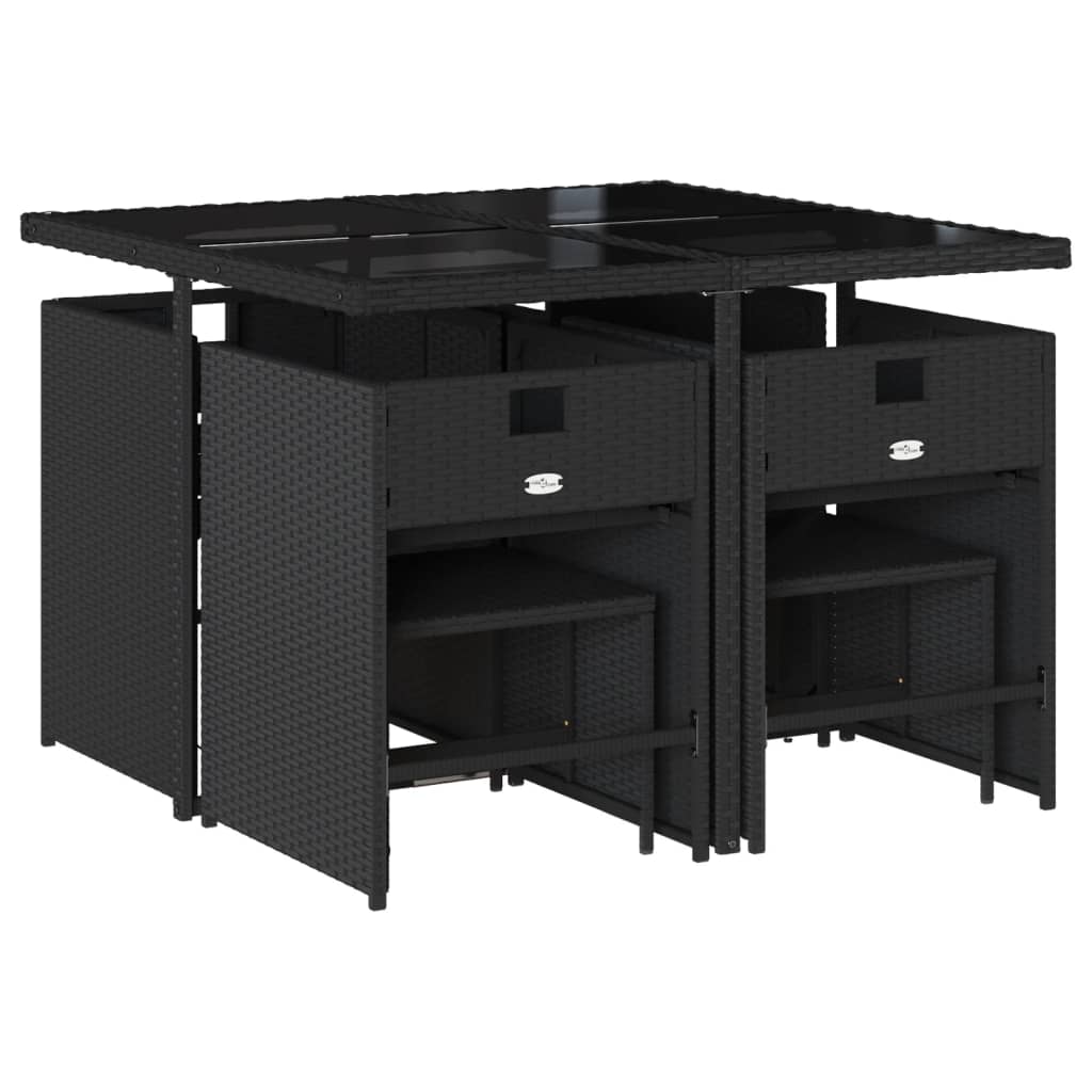 9 Pcs conjunto de jantar p/ jardim c/ almofadões vime PE preto