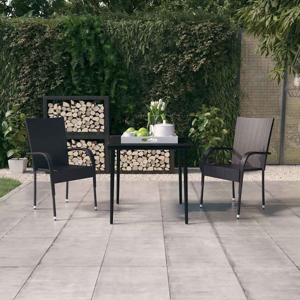 3 Pcs conjunto de jantar para jardim preto