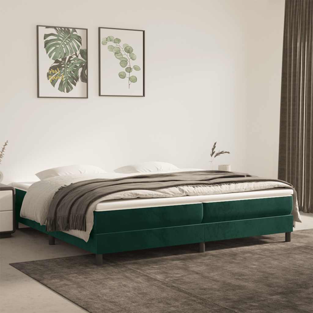 Cama com molas/colchão 200x200 cm veludo verde-escuro