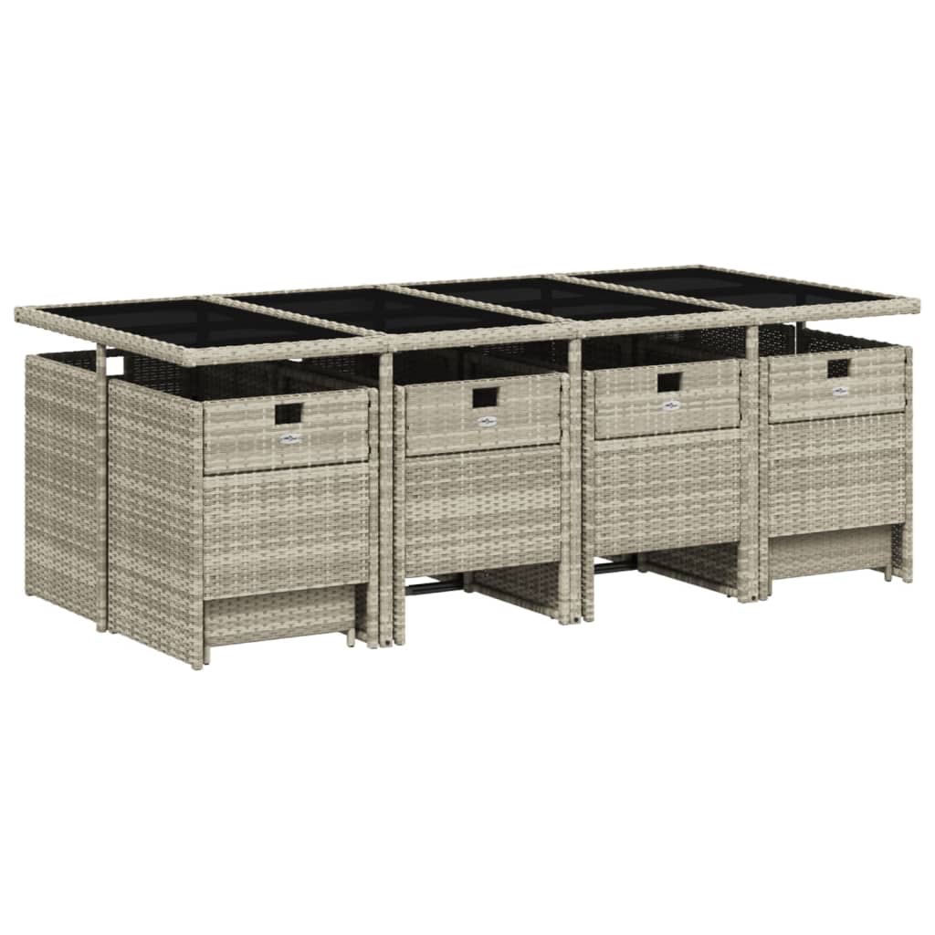 13 Pcs conj. jantar jardim c/ almofadões vime PE cinzento-claro