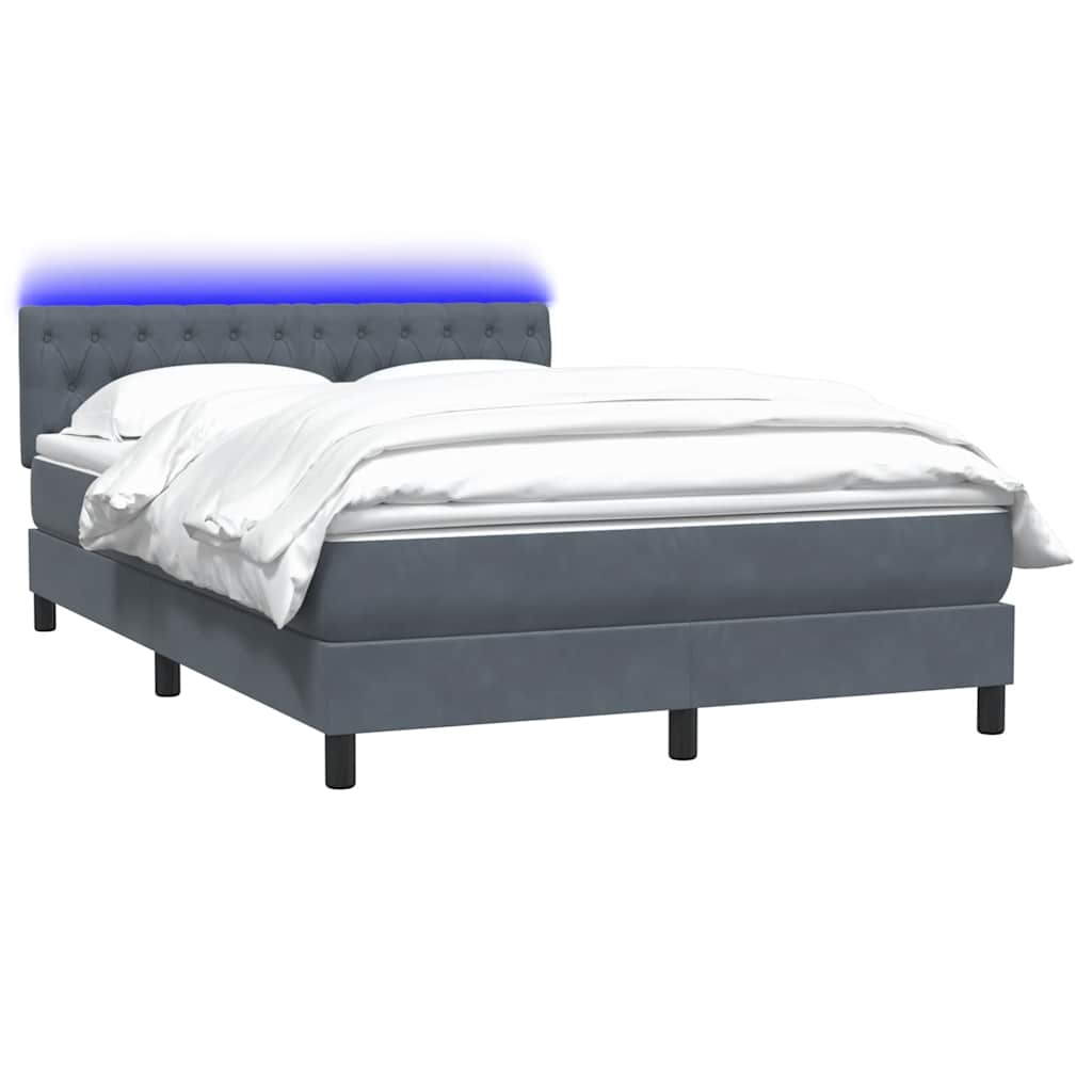 Cama box spring c/ colchão e LED 160x210 cm veludo cinzento-escuro