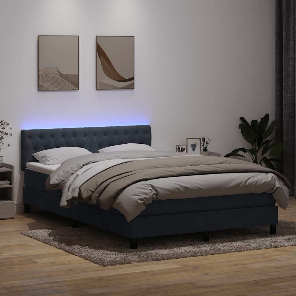 Cama box spring c/ colchão e LED 160x210 cm veludo cinzento-escuro