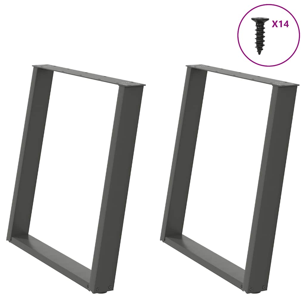 Pés para mesa de jantar em formato de u, 2 peças, antracite, 70x(72-73) cm, aço
