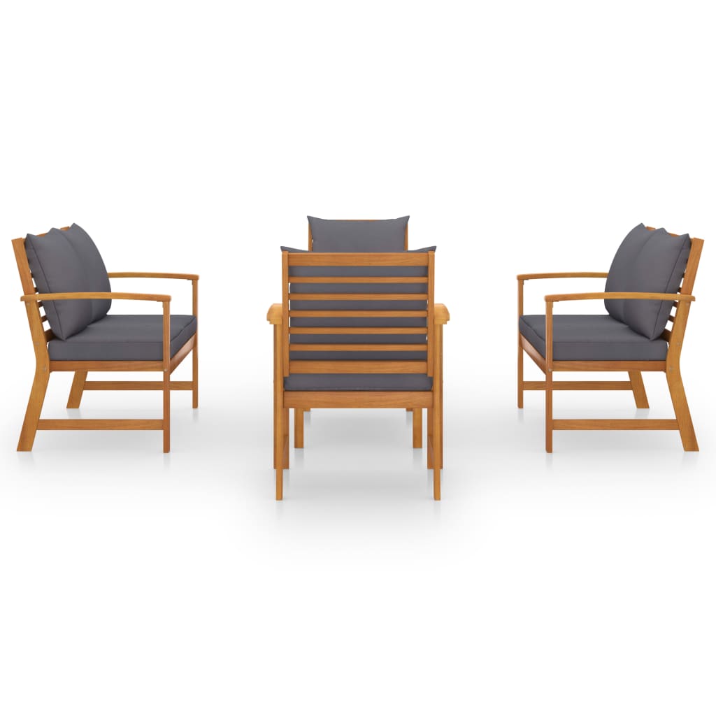 5 Pcs conjunto lounge de jardim c/ almofadões acácia maciça