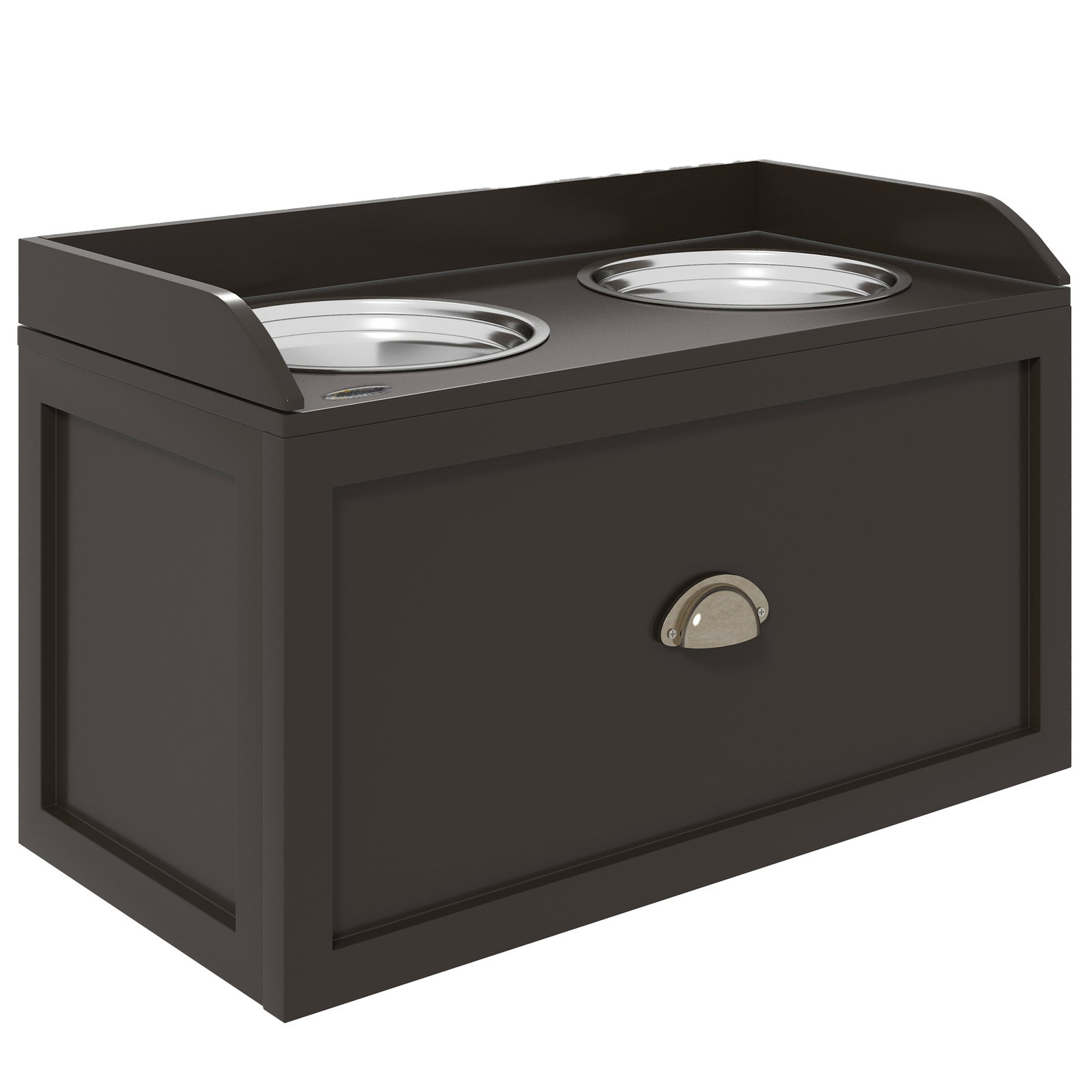 Comedouro elevado para cães com 2 tigelas 2000ml de aço inoxidável gaveta oculta com suporte de madeira 60x30x36cm marrom escuro