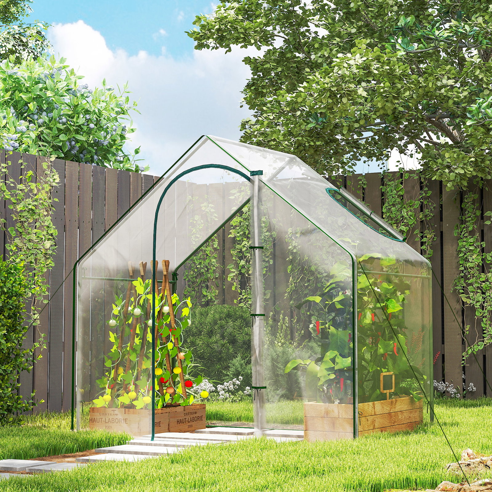 Estufa com janela porta estrutura de aço e cobertura de plástico impermeável anti-UV 180x100x168 cm transparente
