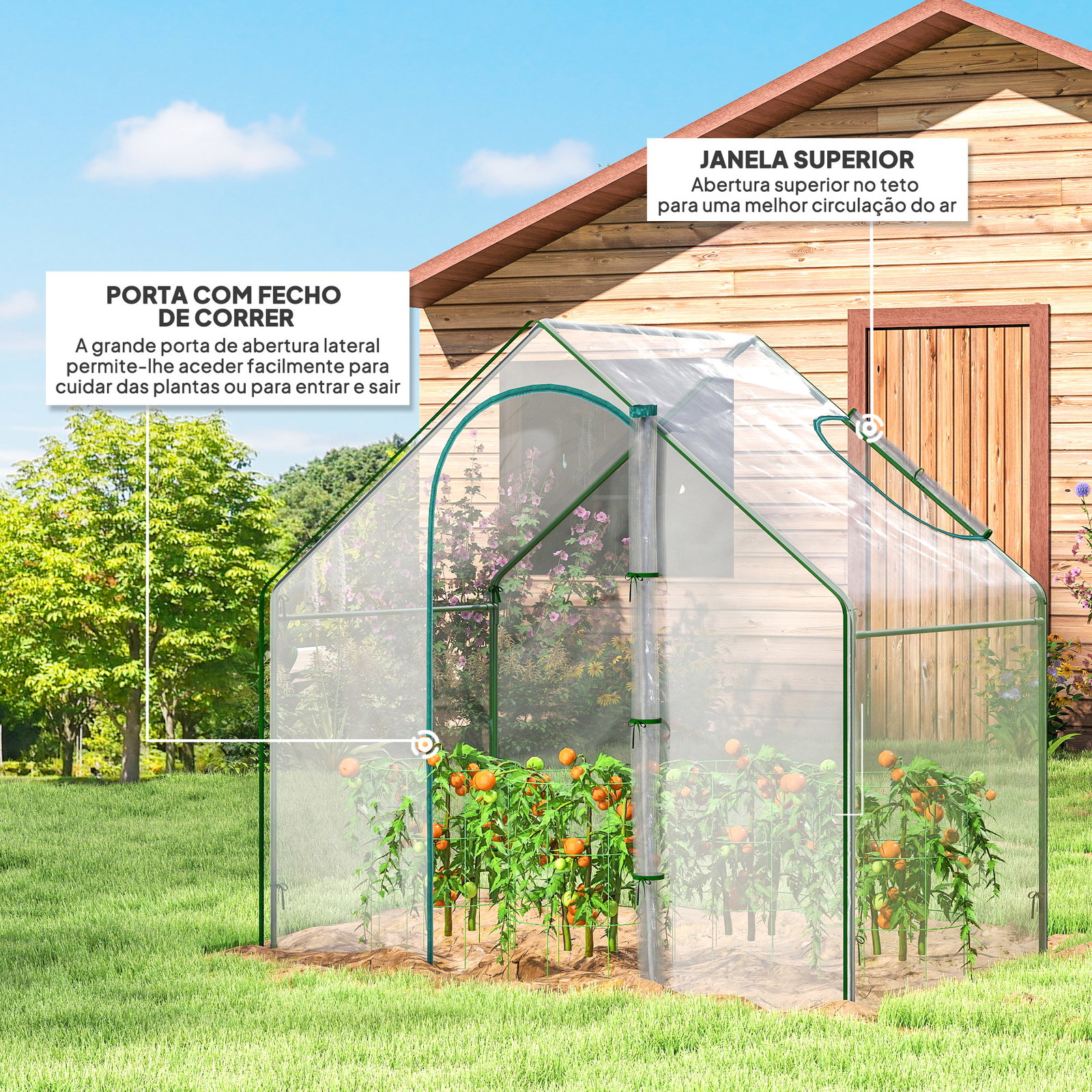 Estufa com janela porta estrutura de aço e cobertura de plástico impermeável anti-UV 180x100x168 cm transparente