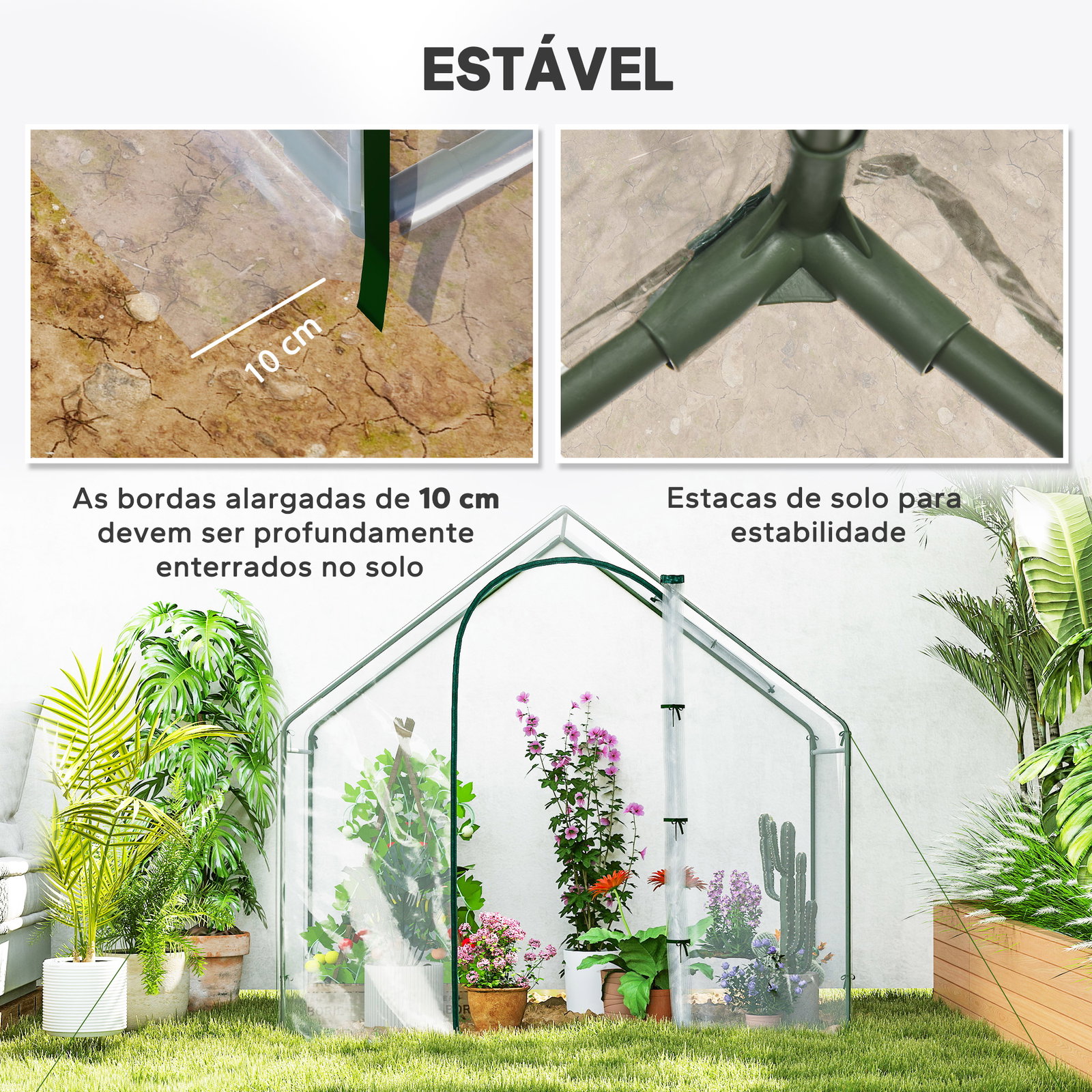 Estufa com janela porta estrutura de aço e cobertura de plástico impermeável anti-UV 180x100x168 cm transparente