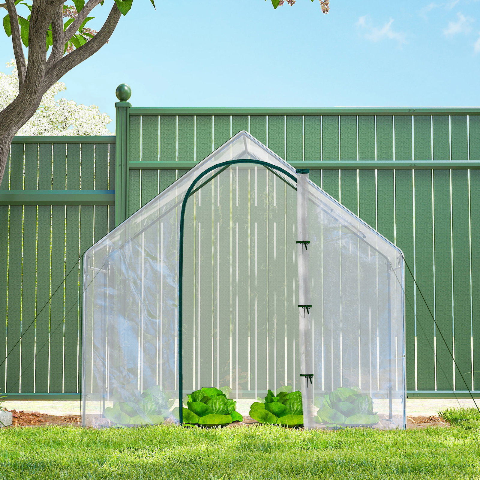 Estufa com janela porta estrutura de aço e cobertura de plástico impermeável anti-UV 180x100x168 cm transparente