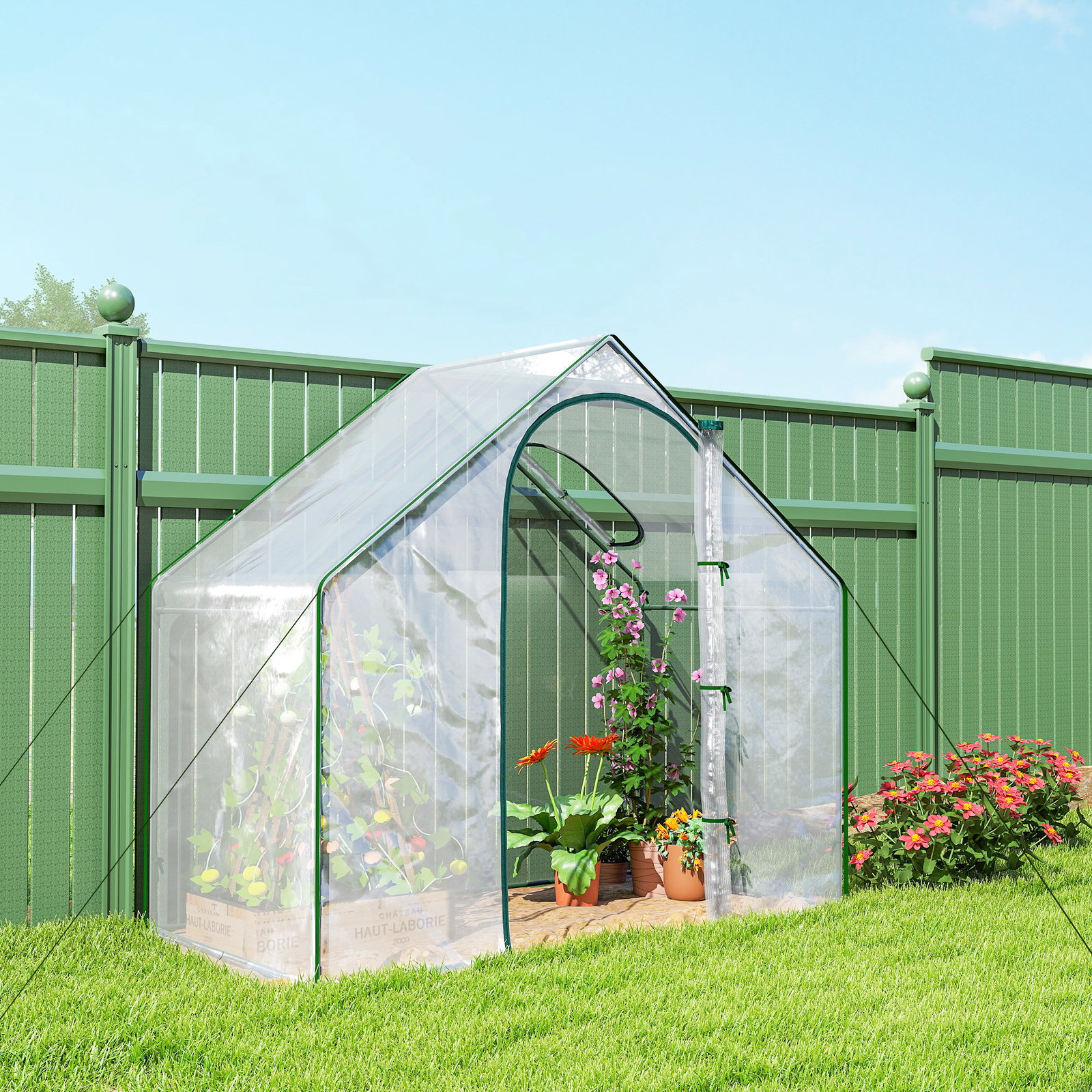 Estufa com janela porta estrutura de aço e cobertura de plástico impermeável anti-UV 180x100x168 cm transparente