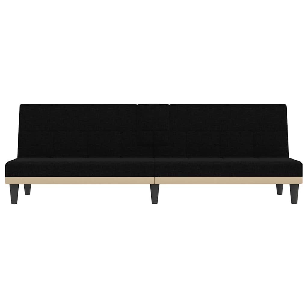 Sofá-cama com suporte para copos tecido preto