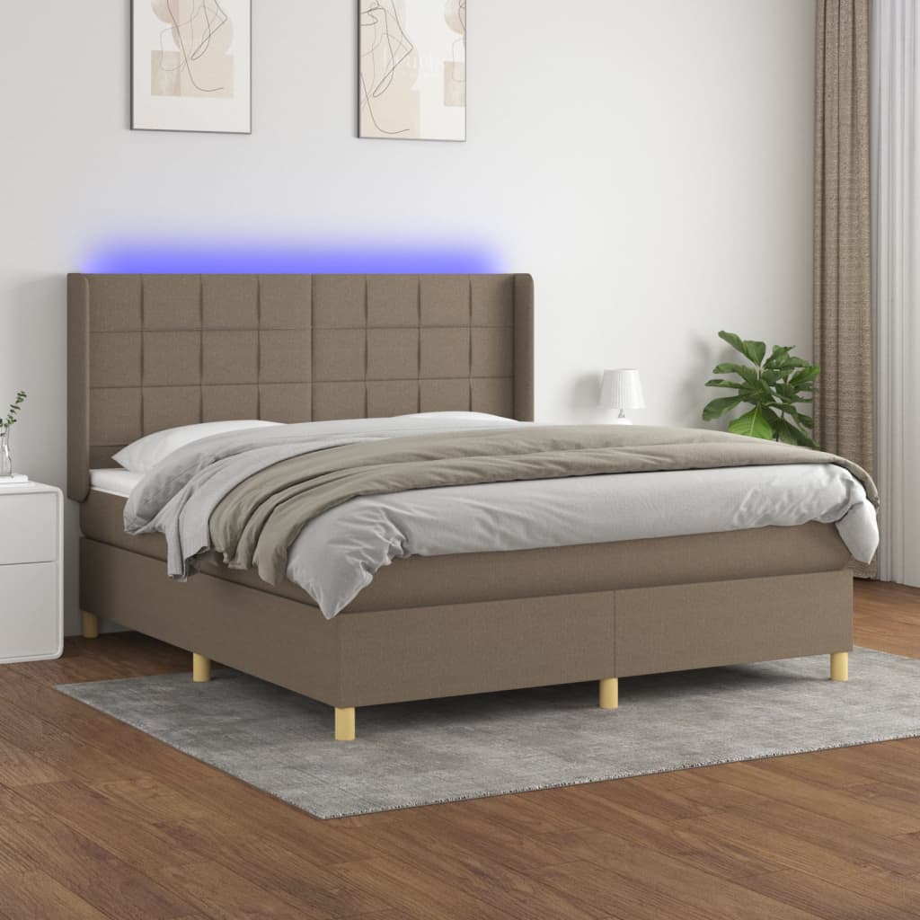 Cama box spring colchão/LED 180x200cm tecido cinza-acastanhado