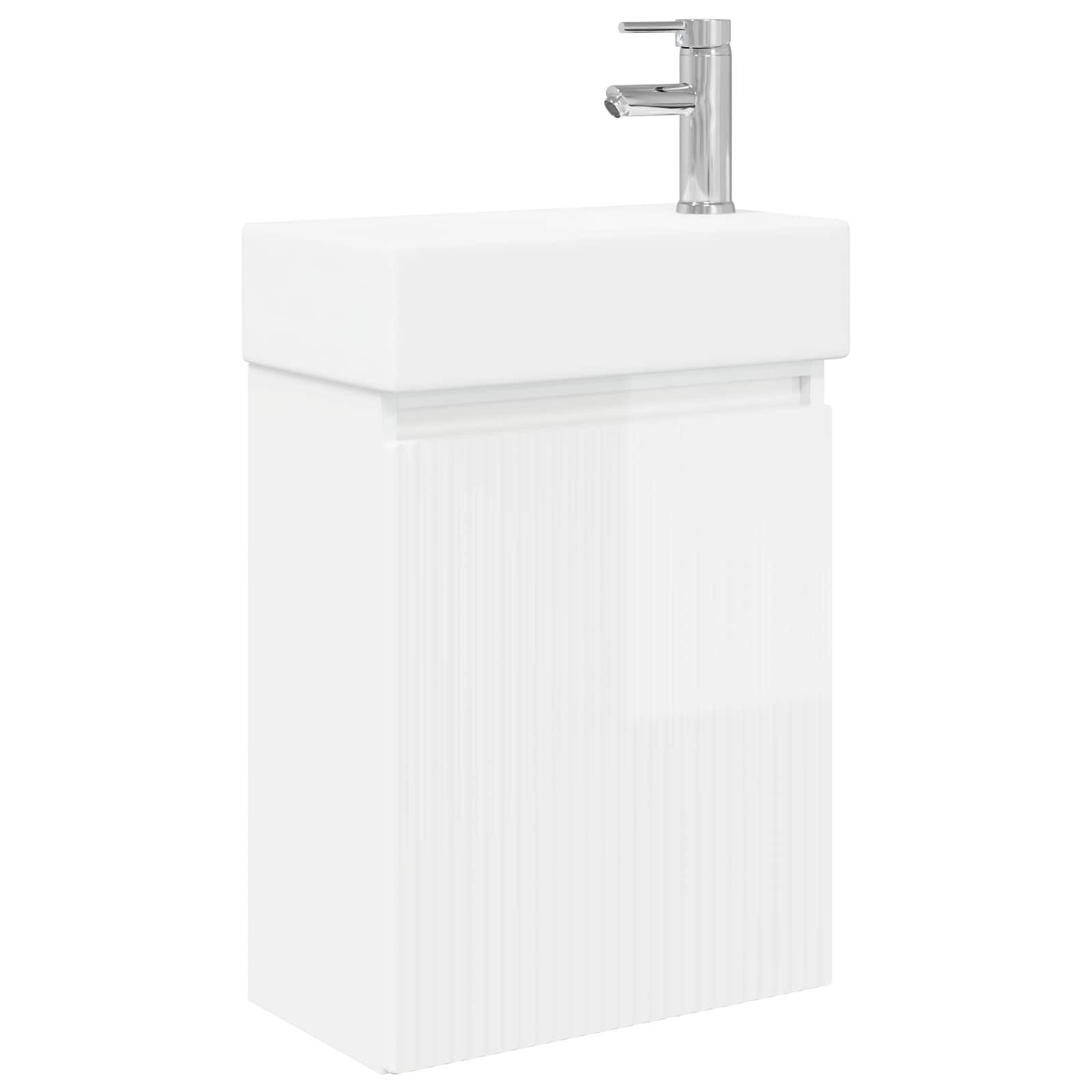 Conjunto de móveis de banheiro com torneira branco brilhante