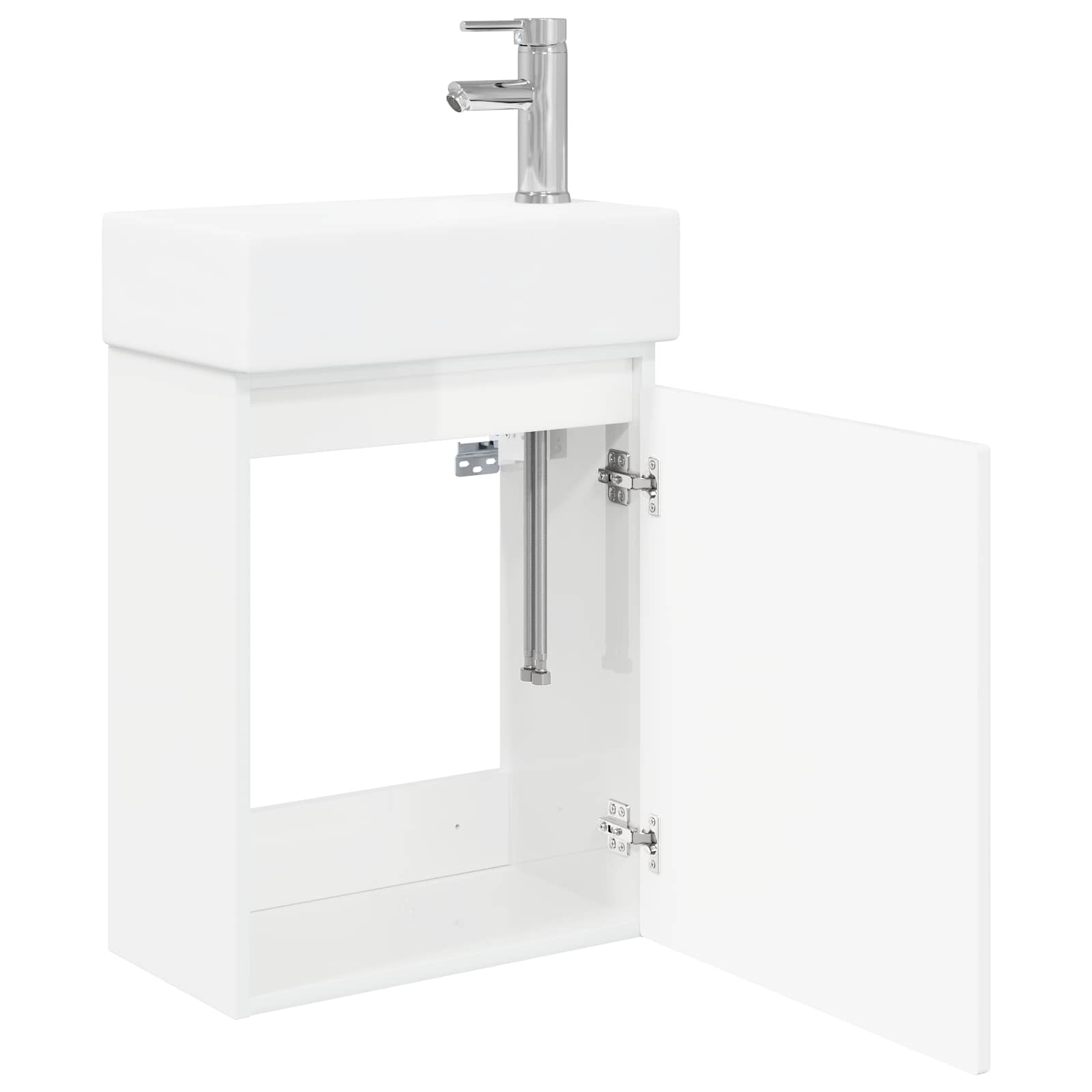 Conjunto de móveis de banheiro com torneira branco brilhante