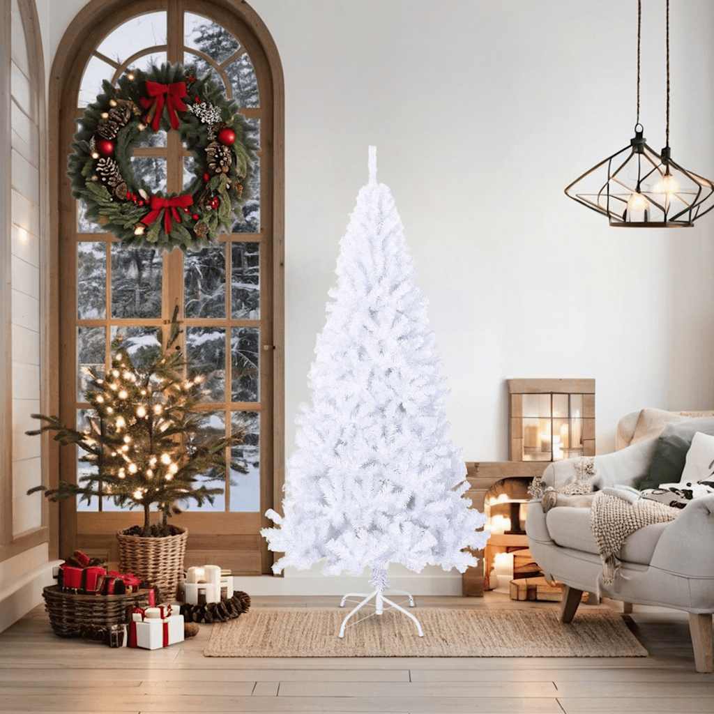 Árvore de natal artificial com ramos grossos 180 cm PVC branco
