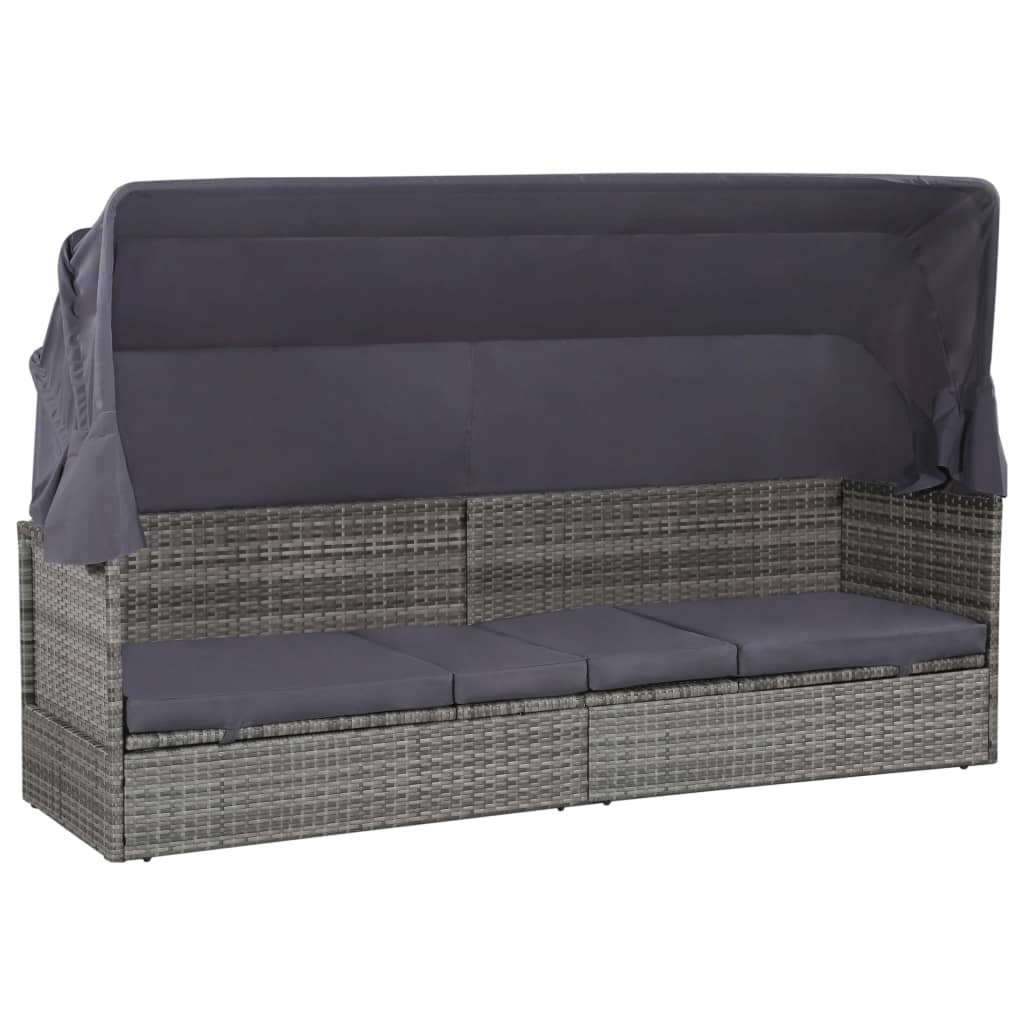 Espreguiçadeira de jardim com toldo 205x62 cm vime PE cinzento