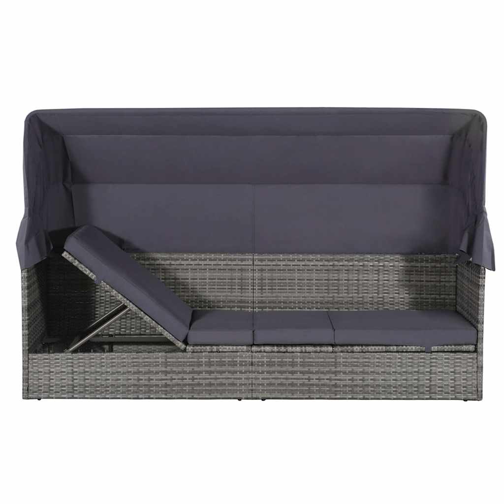 Espreguiçadeira de jardim com toldo 205x62 cm vime PE cinzento