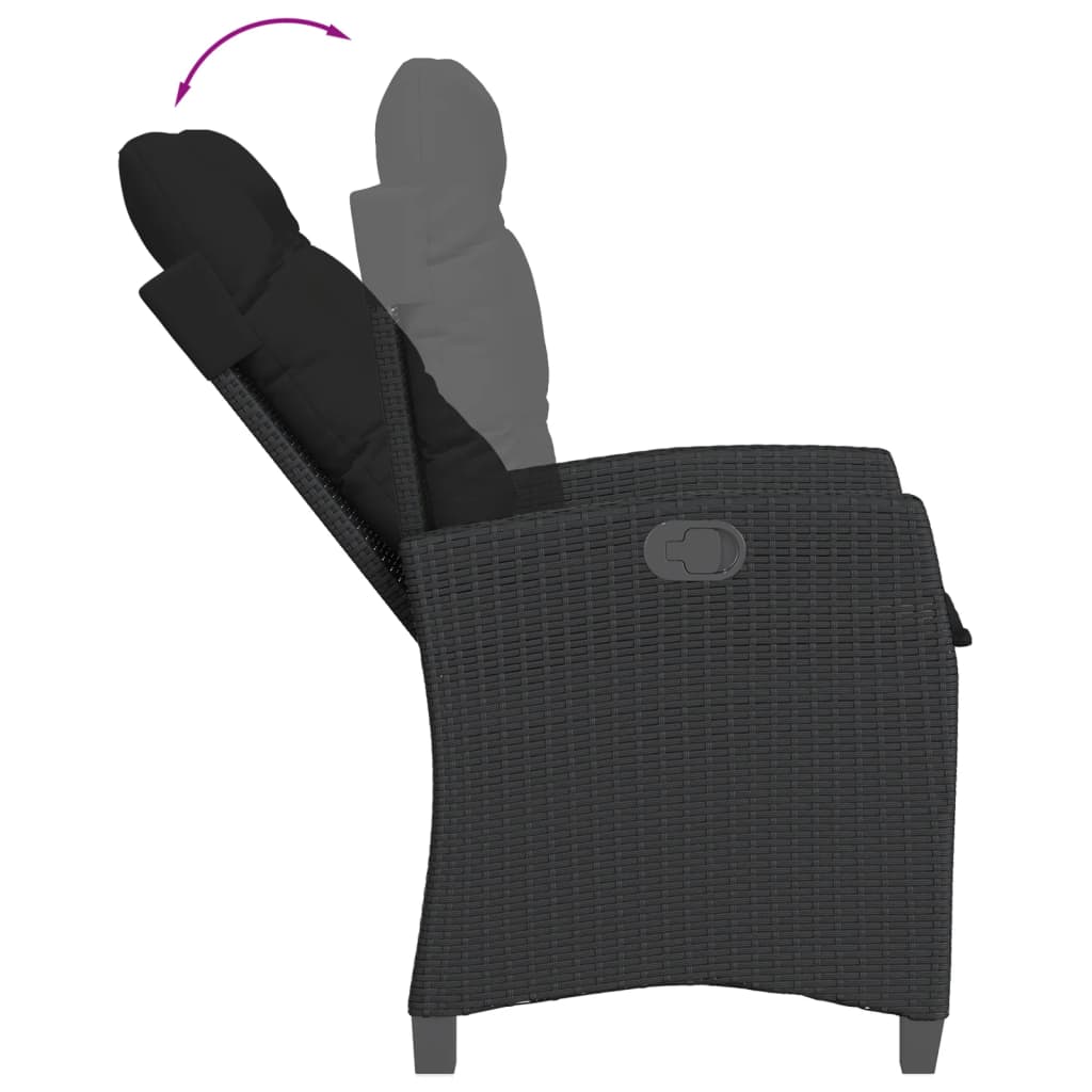 5 Pcs conjunto de jantar p/ jardim c/ almofadões vime PE preto