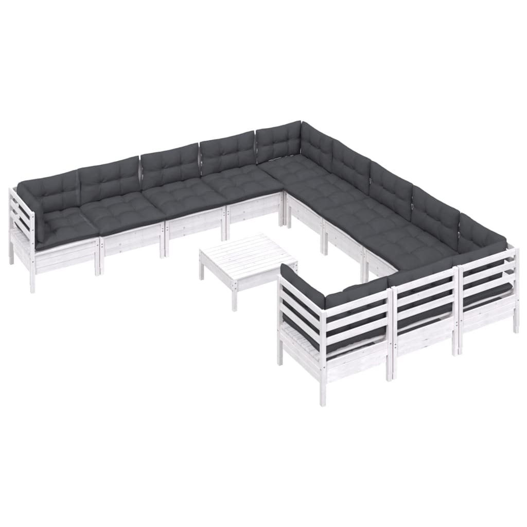 12 Pcs conjunto lounge de jardim c/ almofadões pinho branco