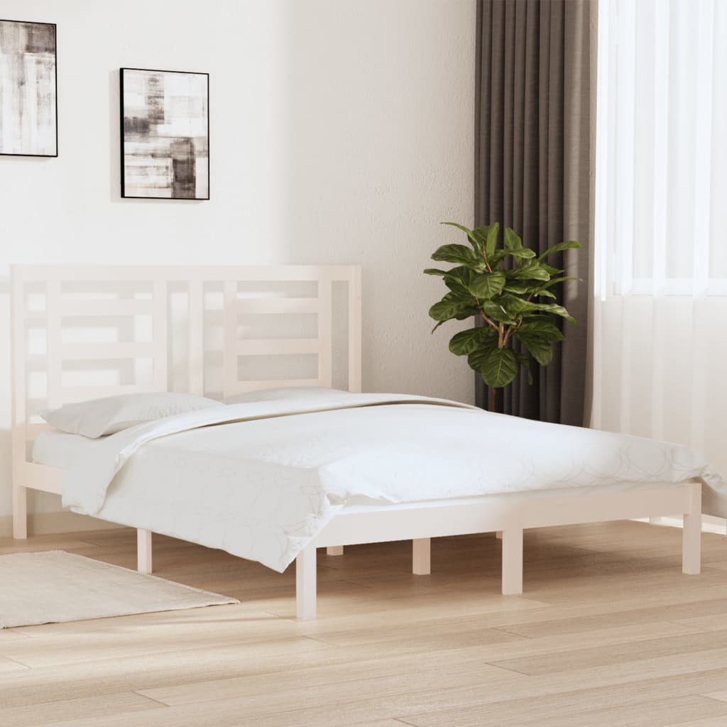 Cama sem colchão 160x200 cm madeira de pinho maciça branco