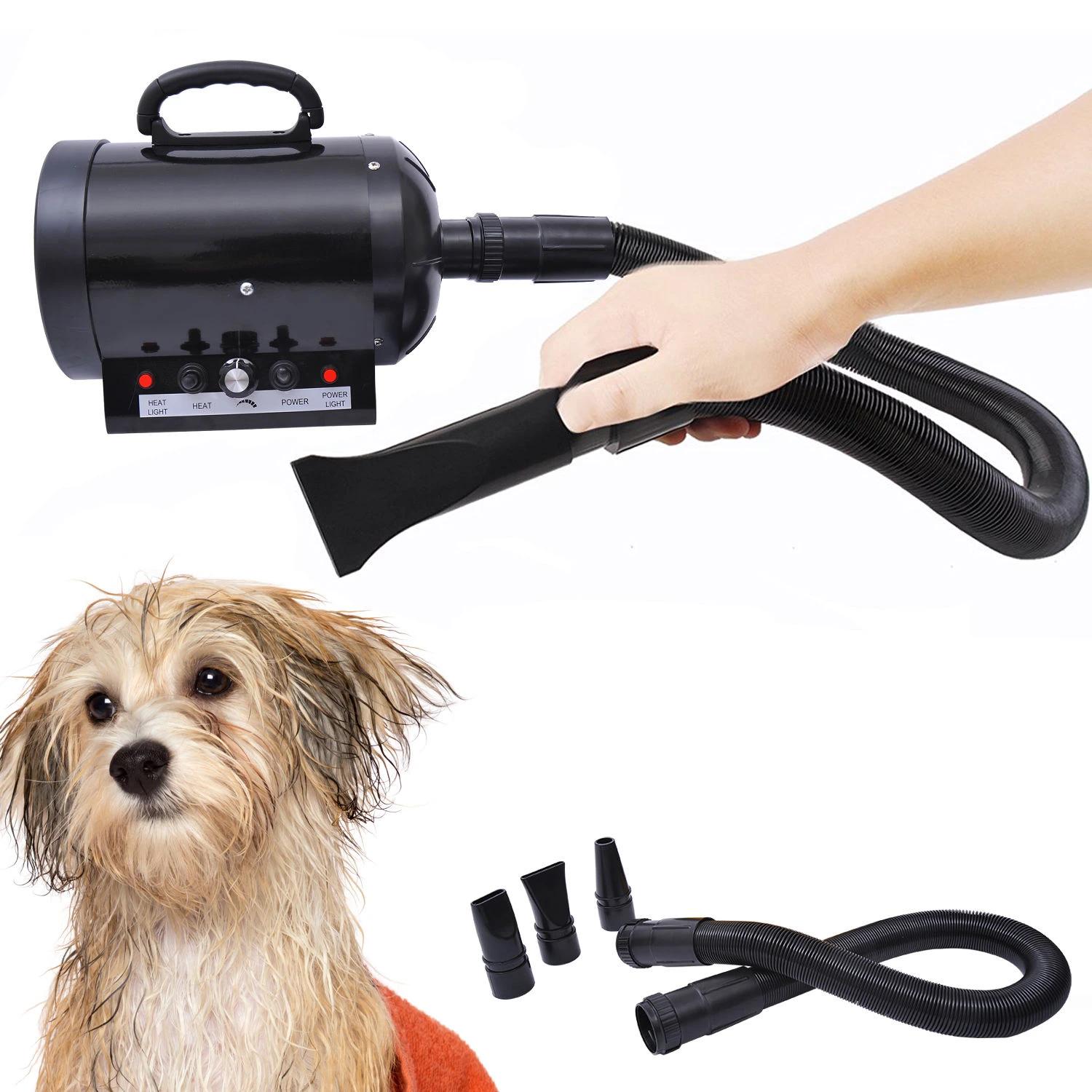 Secado de pelo para cães 2800w secador de pelo para animais de estimação com temperatura e velocidade ajustável 3 bicos tubo flexível 2,5m e alça de transporte 40x16x20cm preto