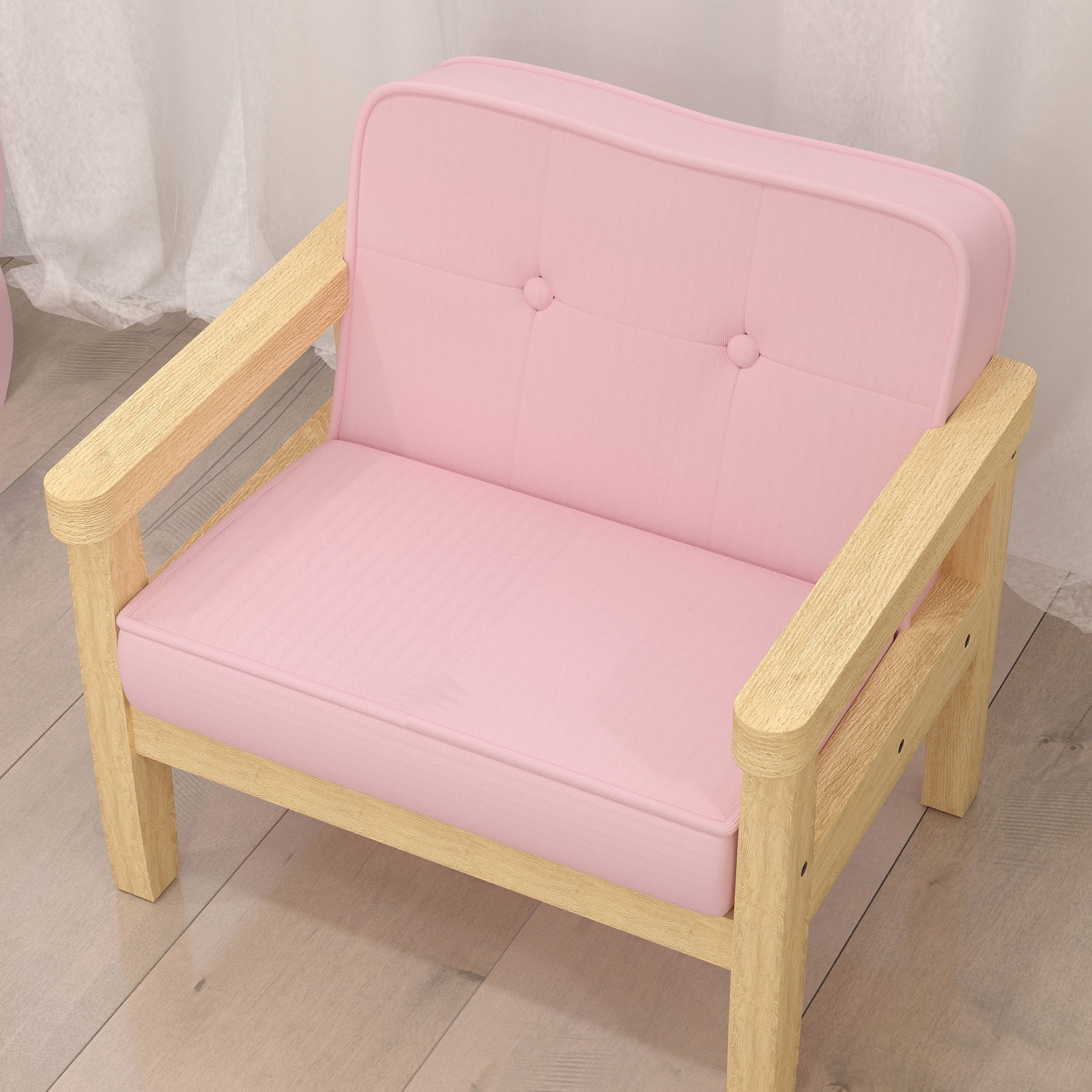 Poltrona infantil sofá para crianças acima de 3 anos com tecido suave de veludo cotelê estrutura de madeira 46,5x44x45 cm rosa