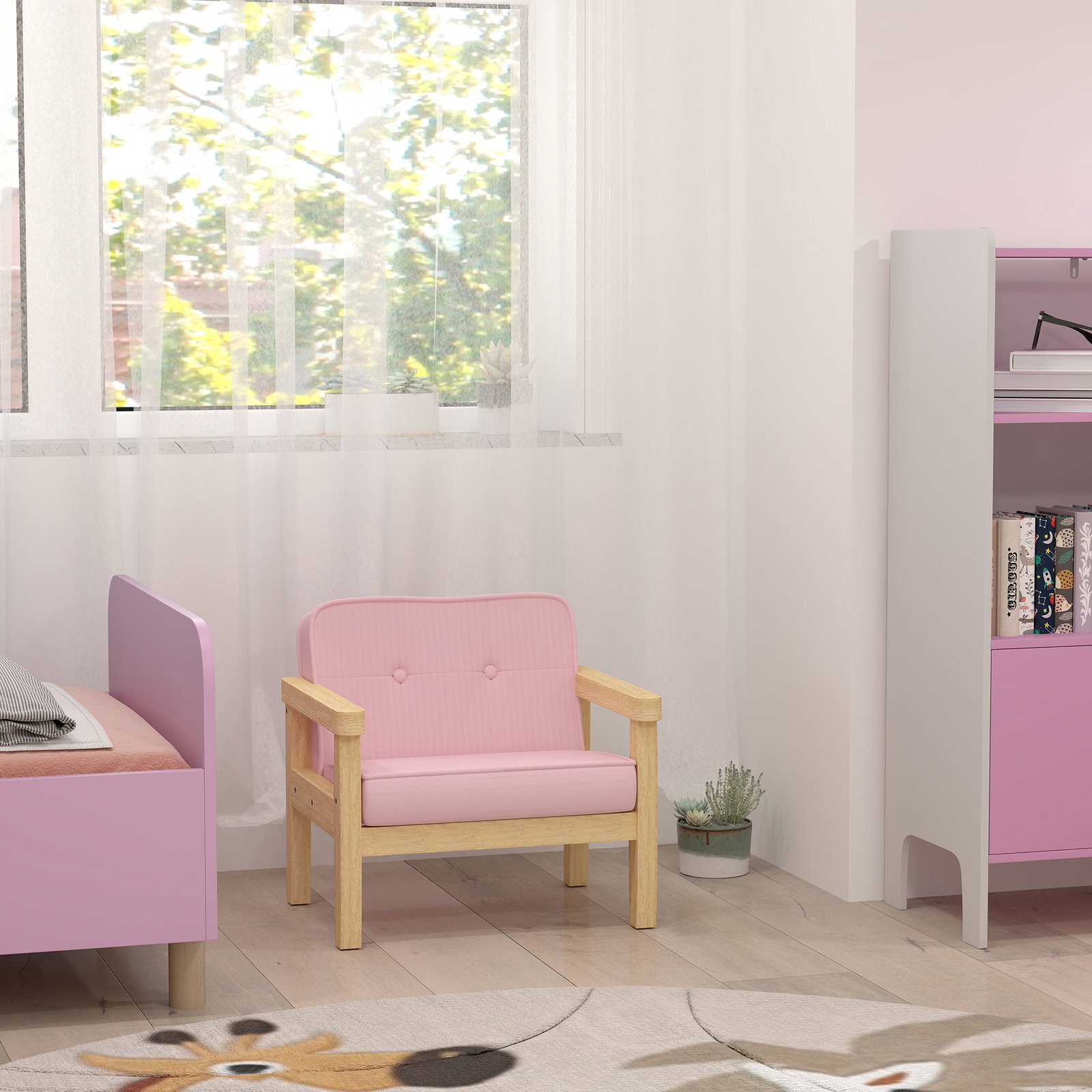 Poltrona infantil sofá para crianças acima de 3 anos com tecido suave de veludo cotelê estrutura de madeira 46,5x44x45 cm rosa
