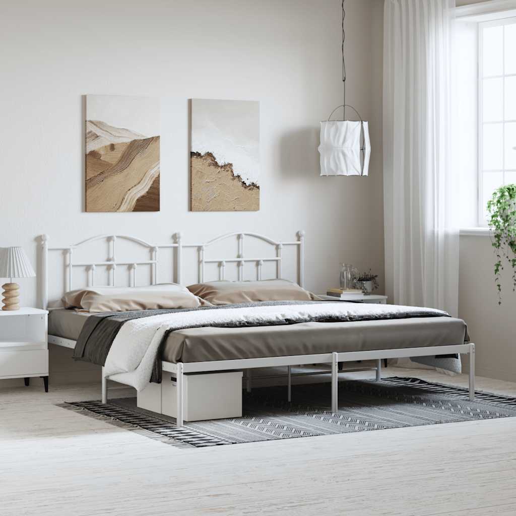Estrutura de cama com cabeceira 193x203 cm metal branco