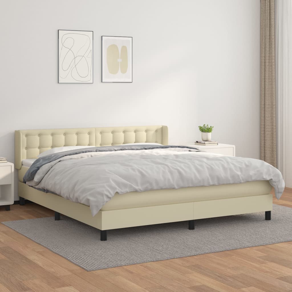 Cama com molas/colchão 180x200 cm couro artificial cor creme