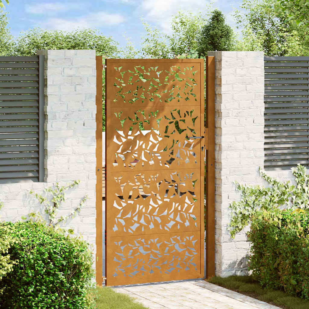 Portão de jardim 100x200 cm com design de folha de aço resistente às intempéries