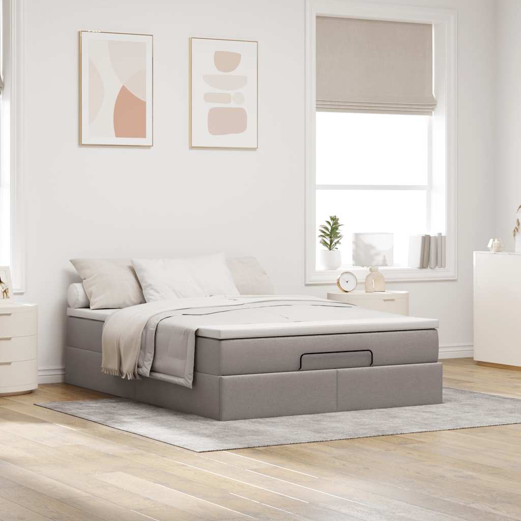 Estrutura de cama otomana com colchão tecido cinzento 140x190cm