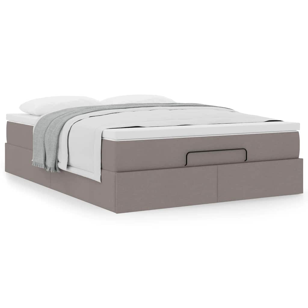Estrutura de cama otomana com colchão tecido cinzento 140x190cm