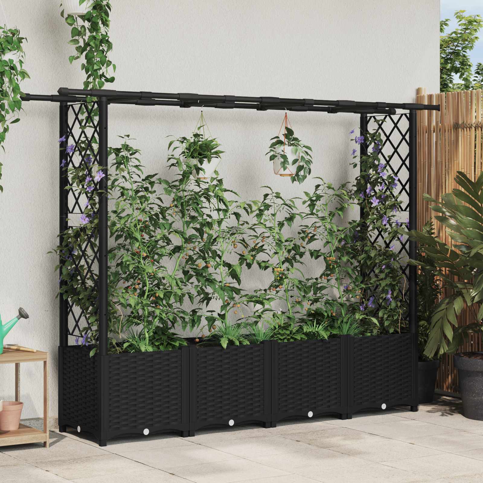 Cama elevada com treliça e telhado preto 203 x 40 x 136 cm PP