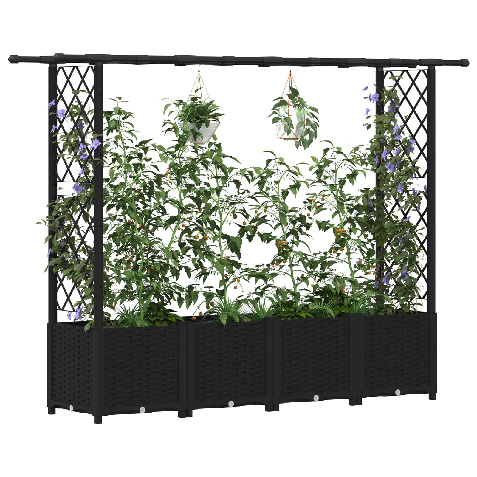 Cama elevada com treliça e telhado preto 203 x 40 x 136 cm PP