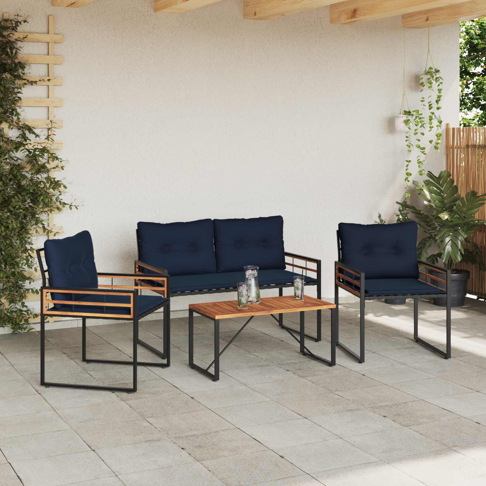 Conjunto de móveis para exterior 4 unid. azul-marinho