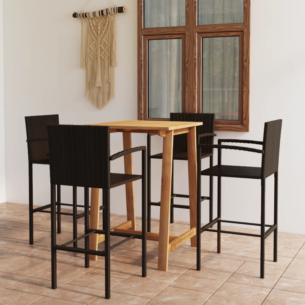 5 Pcs conjunto de bar para jardim castanho