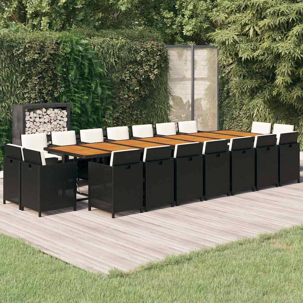 19 Pcs conjunto jantar p/ jardim c/ almofadões vime PE preto