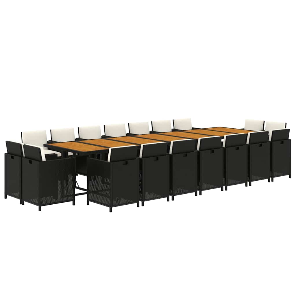 19 Pcs conjunto jantar p/ jardim c/ almofadões vime PE preto