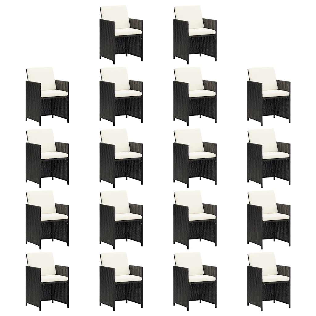 19 Pcs conjunto jantar p/ jardim c/ almofadões vime PE preto