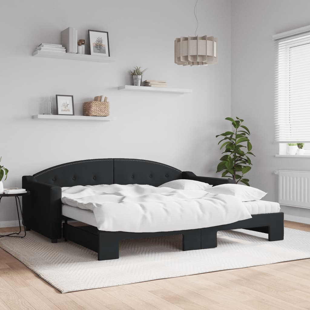 Sofá-cama com gavetão e colchões 90x190 cm tecido preto