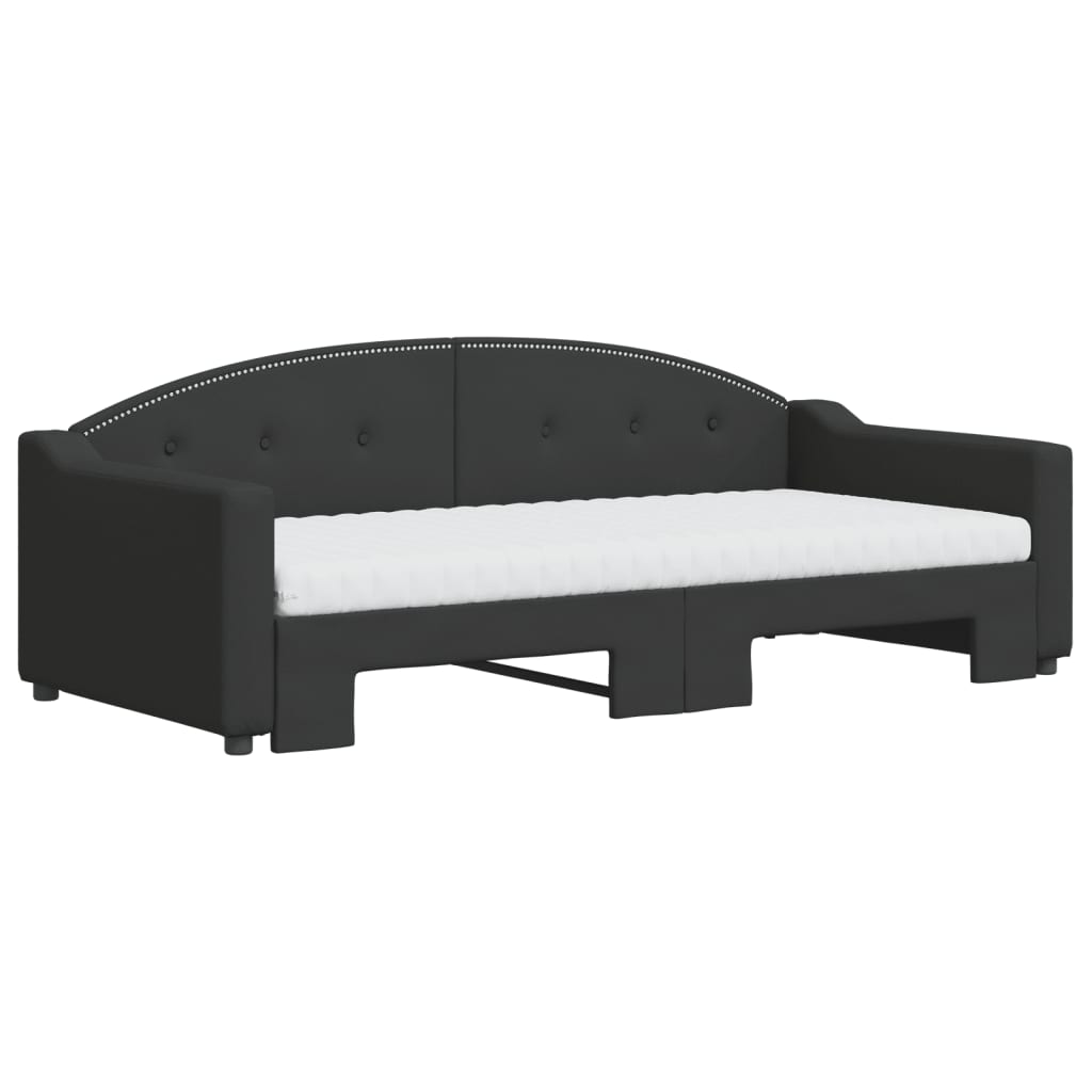 Sofá-cama com gavetão e colchões 90x190 cm tecido preto