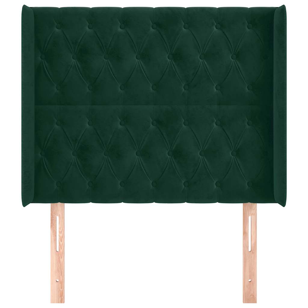 Cabeceira cama c/ abas veludo 103x16x118/128 cm verde-escuro